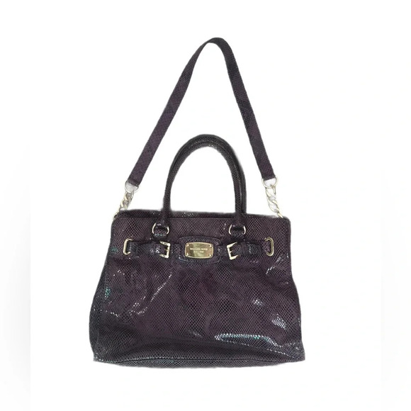 Michael Kors Embossed Purple Python Print Hamilton Satchel. - Picture 1 of 7